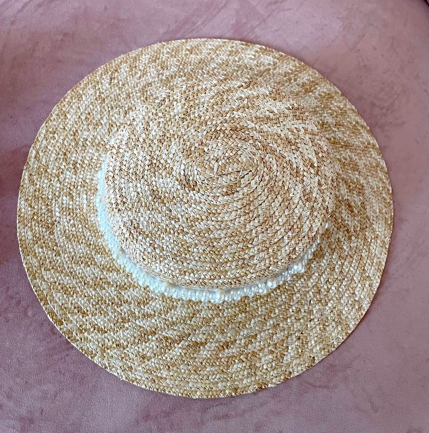Pearl Embellished Straw Hat